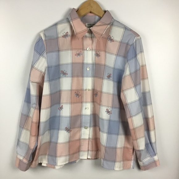 Vintage Alfred Dunner Button Down Plaid Embroidered Butterfly Shirt - Picture 4 of 12